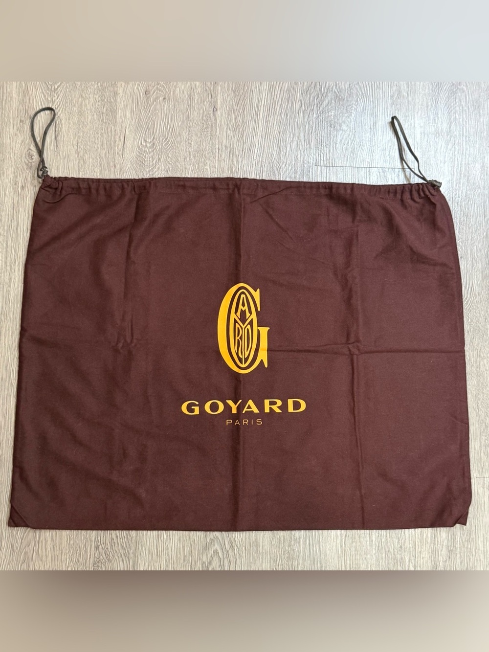 Authentic Goyard Paris dust bag i- brown cotton twill with a yellow Goyard logo
